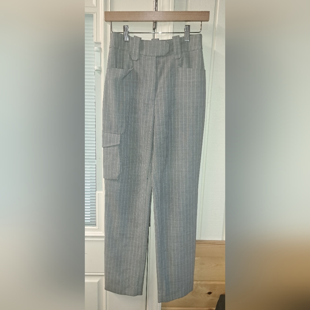 Eleanor Balfour Business Trousers Pants Grey Cream Stripe Quality Size 2 READ